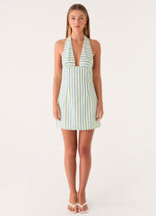 Feyric Mini Dress - Mint Banana Stripe