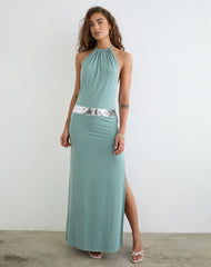 Karuna High Neck Maxi Dress in Aqua Grey