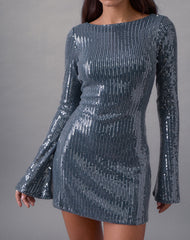 Kimberly Mini Dress in Sequin Dark Teal