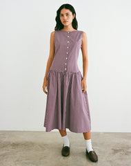 Miriam Midi Dress in Mini Gingham Wine