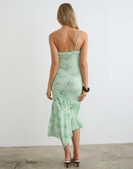 Mumun One Shoulder Asymmetric Midi Dress in Turquoise