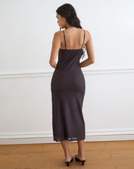 Nori Midi Dress in Brown with Orange Vibrant Lotus Print