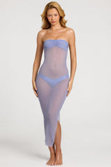 Ruched Bandeau Midi Dress in Lavender Purple
