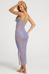 Ruched Bandeau Midi Dress in Lavender Purple