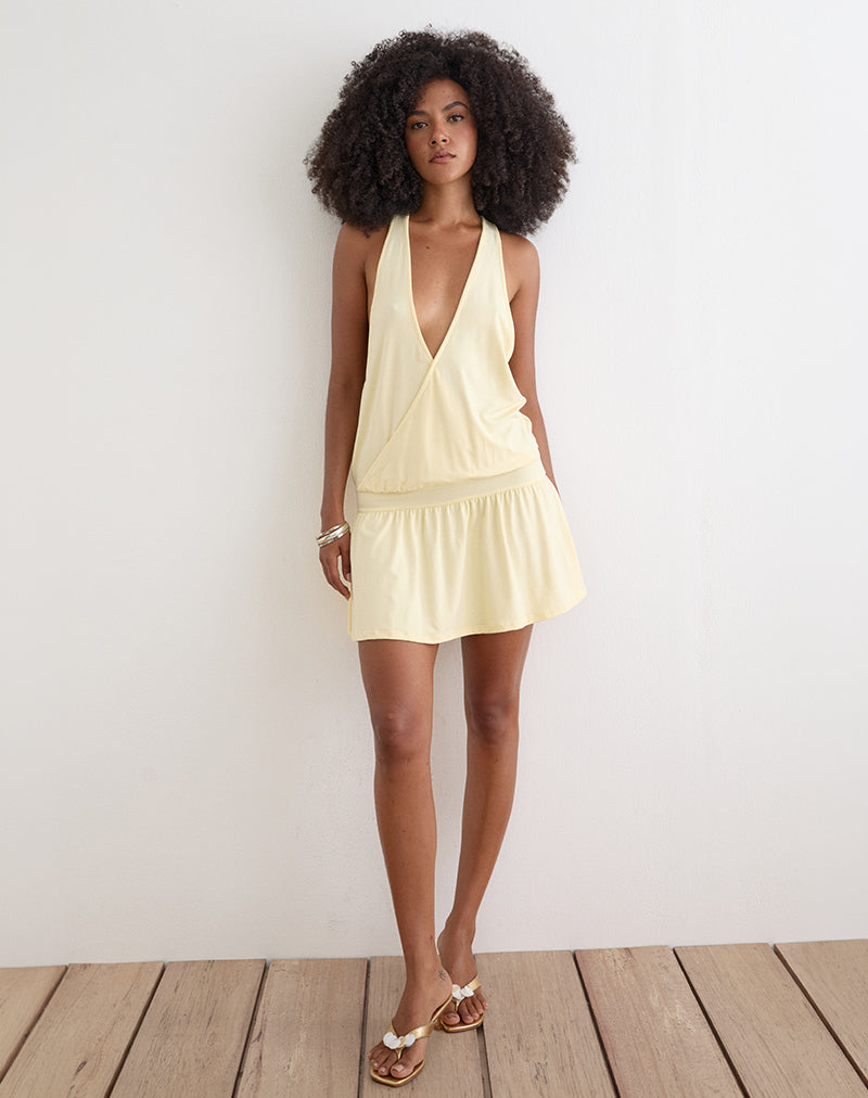 Pippa Plunge Wrap Mini Dress in Lemon