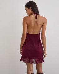 Rosali Mini Dress in Satin Chiffon Burgundy