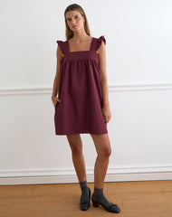 Sanaly Mini Dress in Poplin Maroon