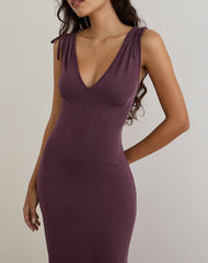 Sanyu Plunge Maxi Dress in Cupro Deep Purple