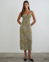 Selayu Midi Dress in Moss Petal Olive
