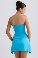 Slinky Jersey Draped A-Line Mini Dress in Ocean Blue