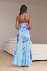 Blooming Tide Halter Maxi Dress Blue