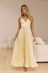 Ray Of Sunlight Plisse Satin Maxi Dress Yellow