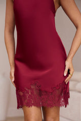 Chasing Reflections Satin Halter Mini Dress Burgundy