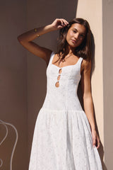 Romance Stitched Maxi Dress White