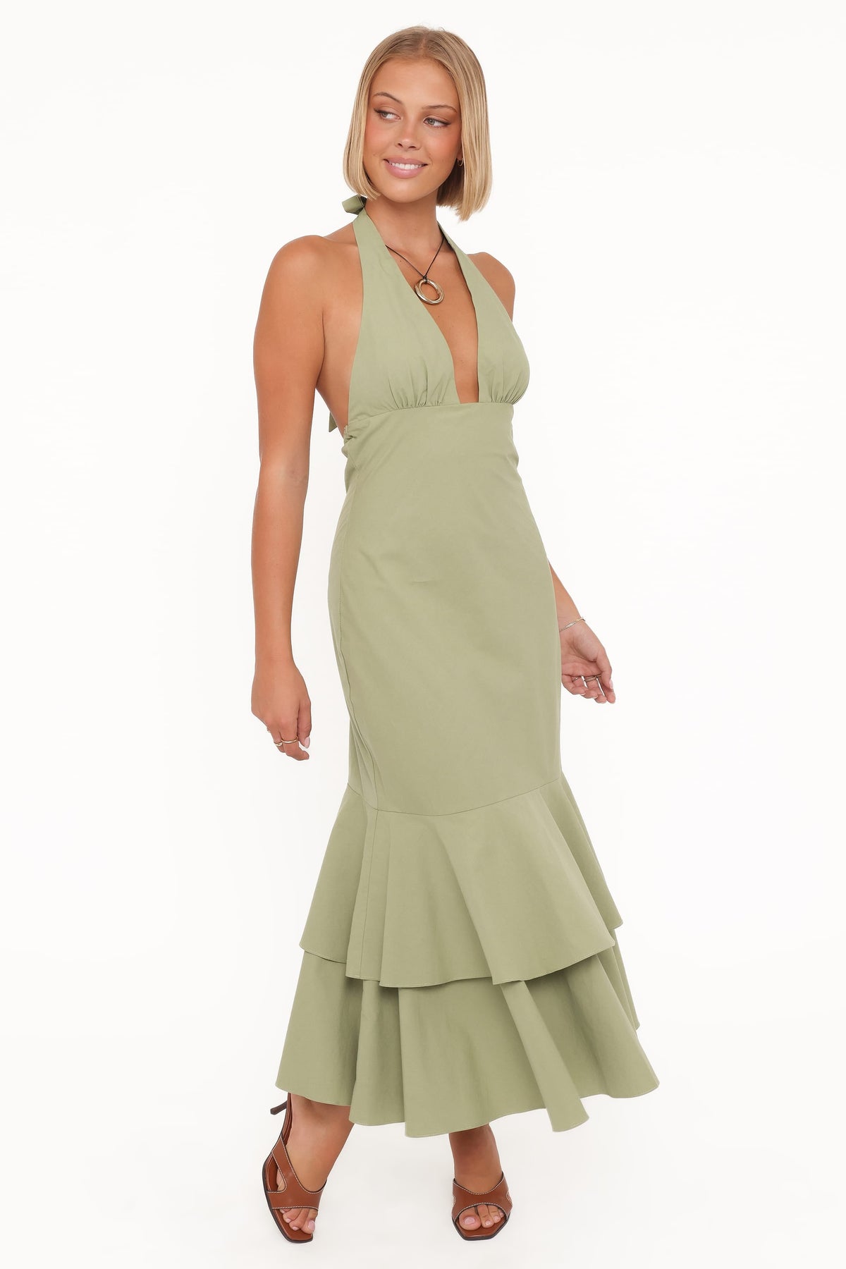Robyn Halterneck Maxi Dress - Olive Green